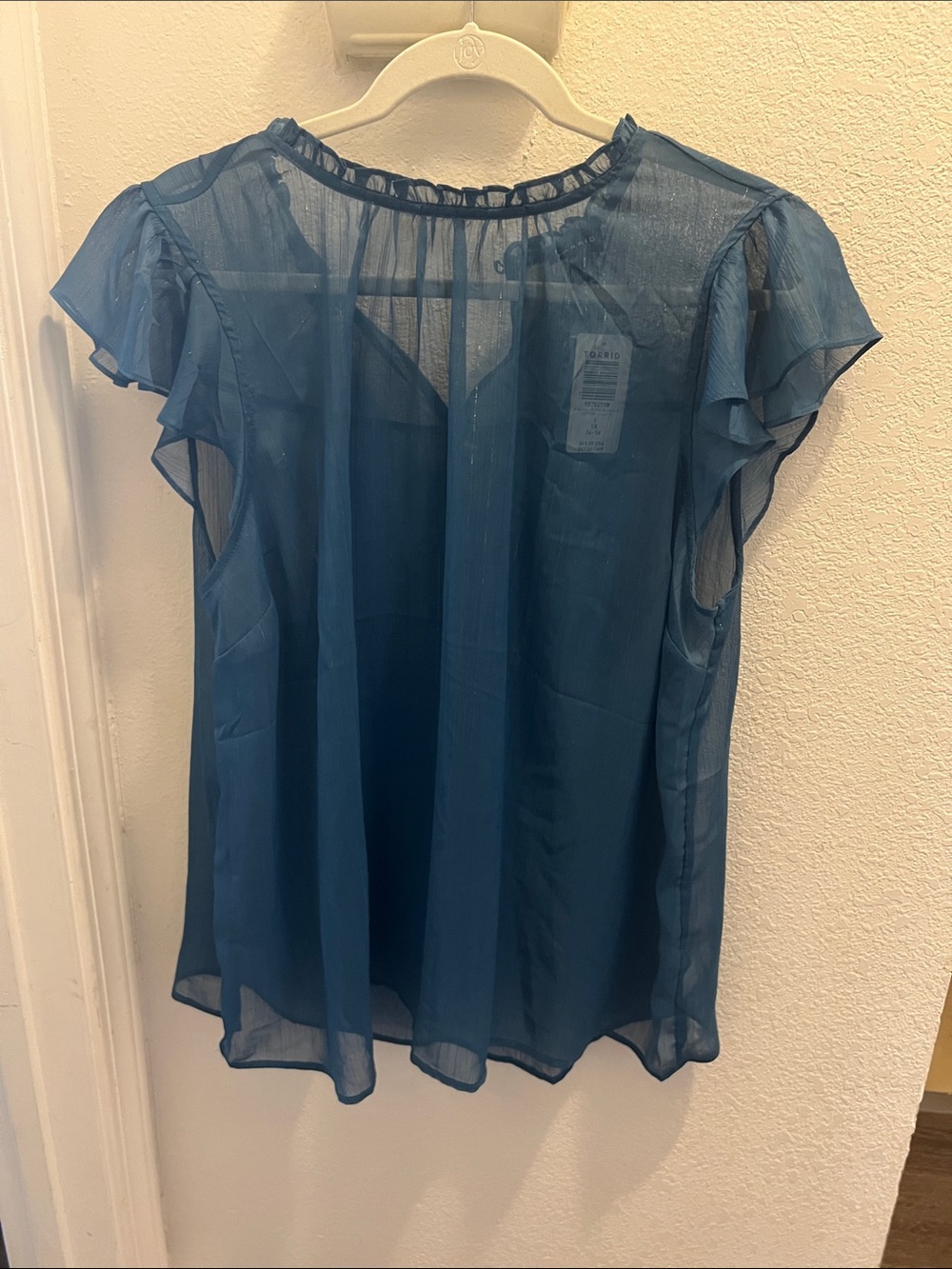 torrid Teal Sheer Flutter Sleeve Blouse